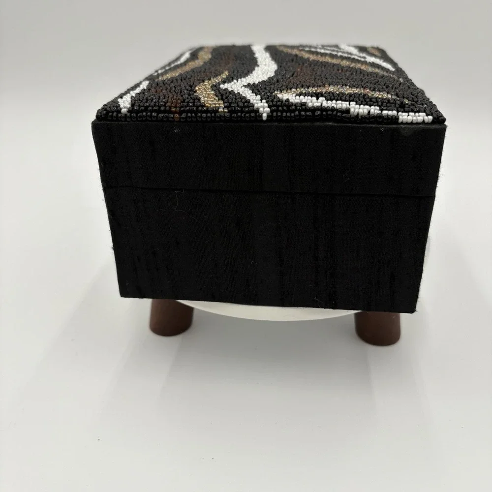 Vintage Handmade In India Black Beaded Jewelry Box 7